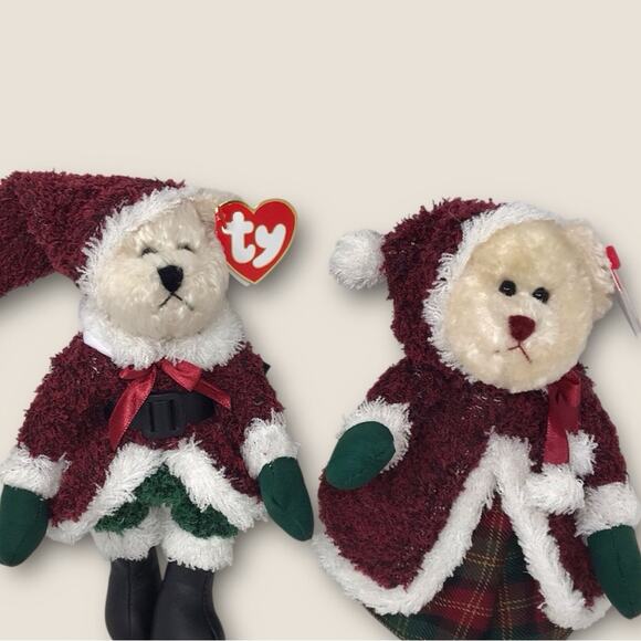 Ty SantaBear & Mrs Santabear 2 SET Beanie Babies 2000 Christmas Decor - Picture 9 of 9